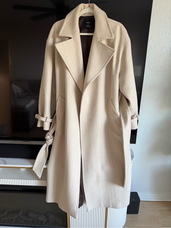 Mango Jackets & Blazers - MANGO 100% Wool Belted Coat – Cream Beige – Size M